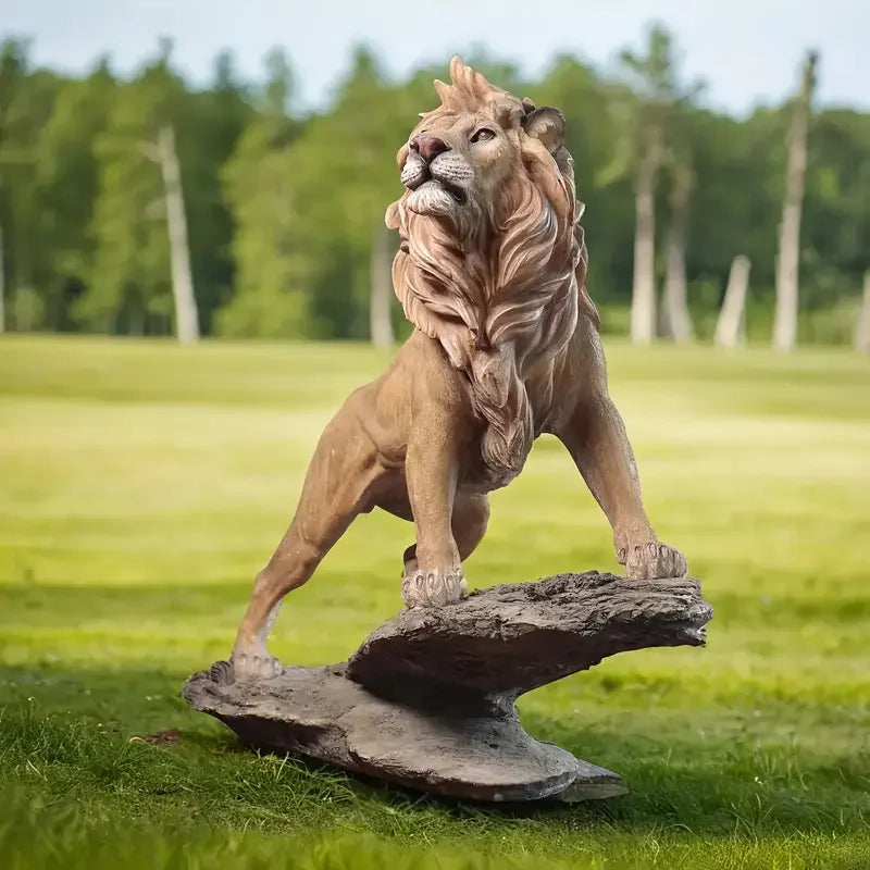 19-Inch Majestic Lion Statue for Outdoor Decor - Realistic Glass Artwork with Lifelike Mane & Expressive Eyes, Perfect for Yards