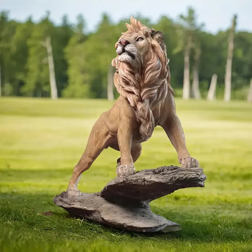 19-Inch Majestic Lion Statue for Outdoor Decor - Realistic Glass Artwork with Lifelike Mane & Expressive Eyes, Perfect for Yards