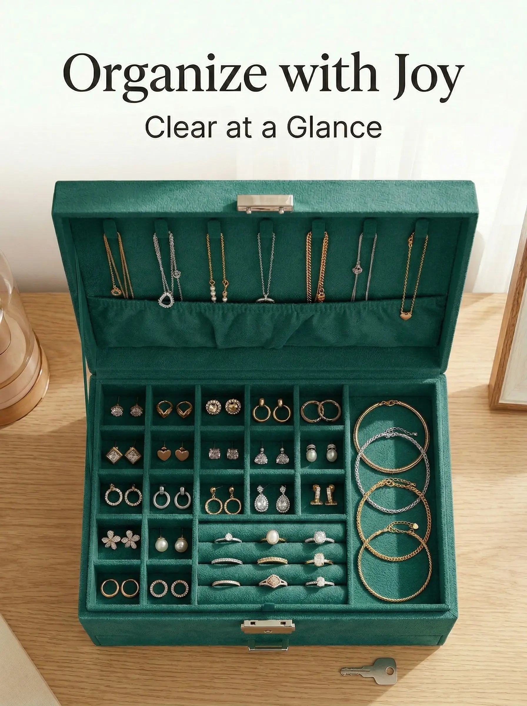 Large Capacity 3 Tier Velvet Jewelry Box Organizer Storage Case with Drawer Earring Necklace Ring Holder Elegant Gift Case