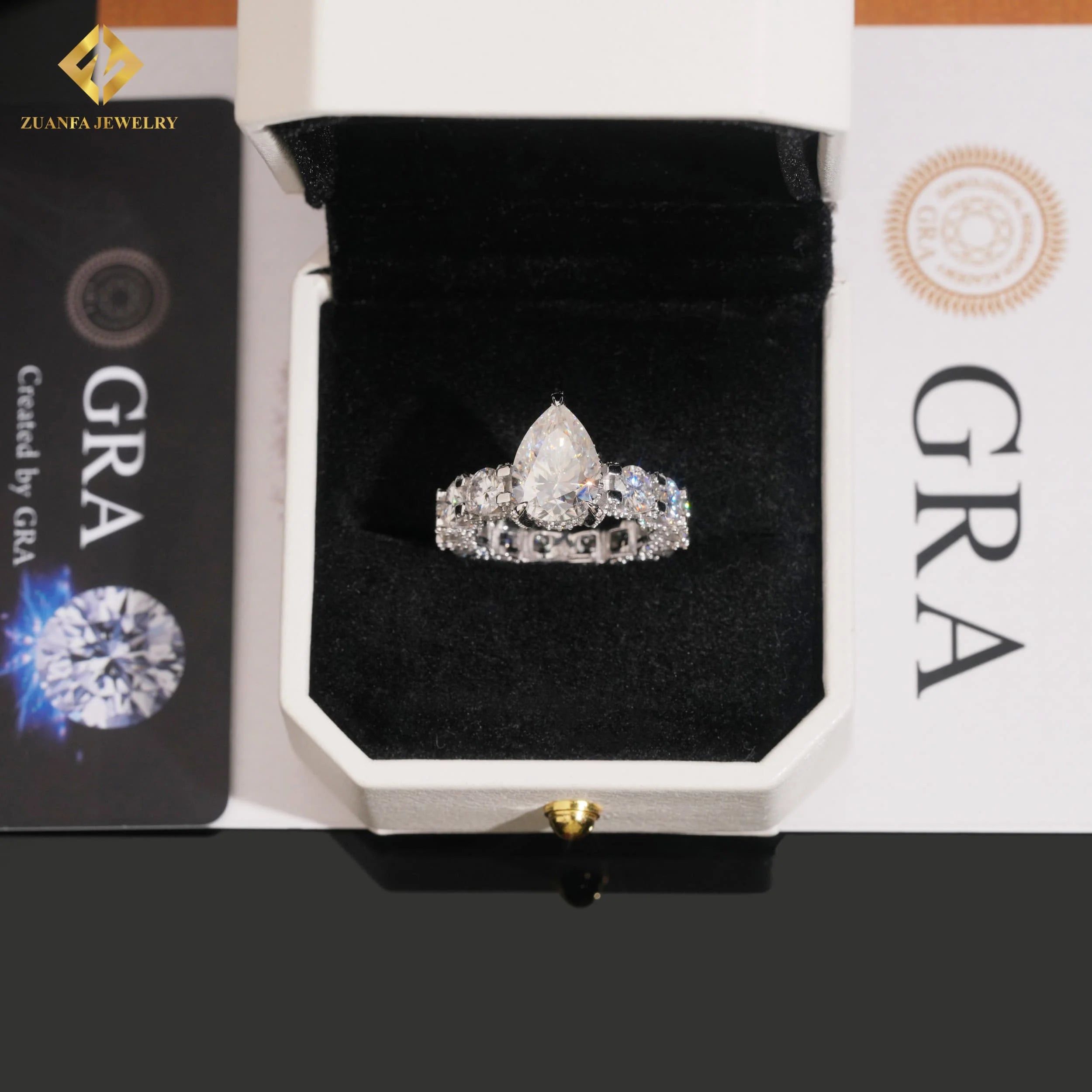 US Local Stock Warehouse Moissanite Jewelry Rings Unisex Men Women Iced Out Pear Shaped Cut Moissanite 925 Sterling Silver