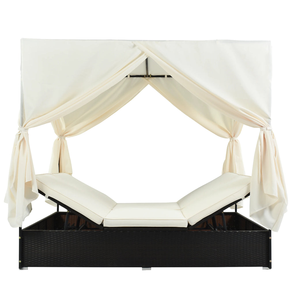 Modern Rattan Durable Luxury Outdoor Patio Sunbed Daybed with Cushions Adjustable Seats
