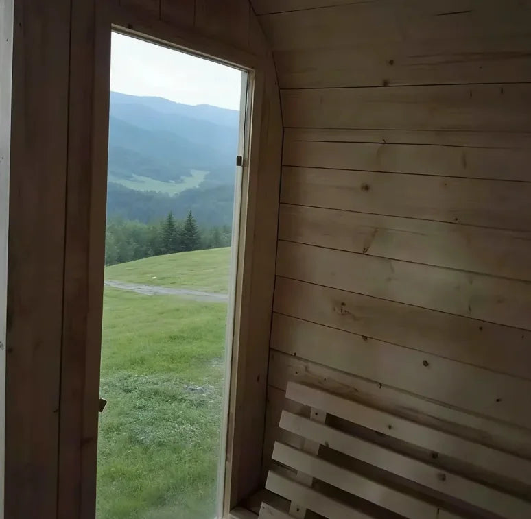 US Warehouse 4-6 Person Outdoor Square Traditional White Pine Steam Sauna with Tempered Glass & Weatherproof Roof