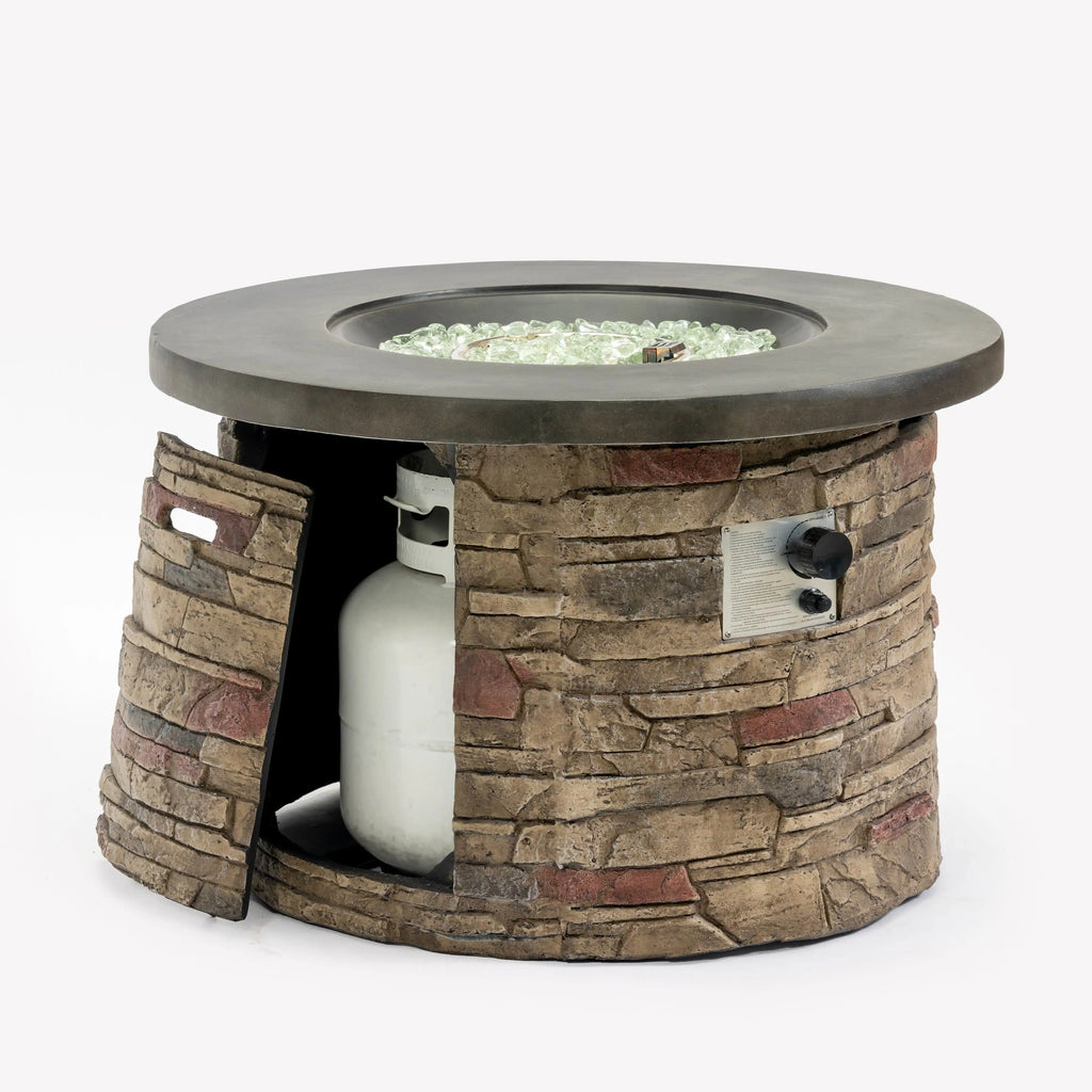 40000BTU Indoor/Outdoor Modern Small MGO Fire Pit Table Round Propane Gas Fire Bowl with Glass for Patio and Garden Parties