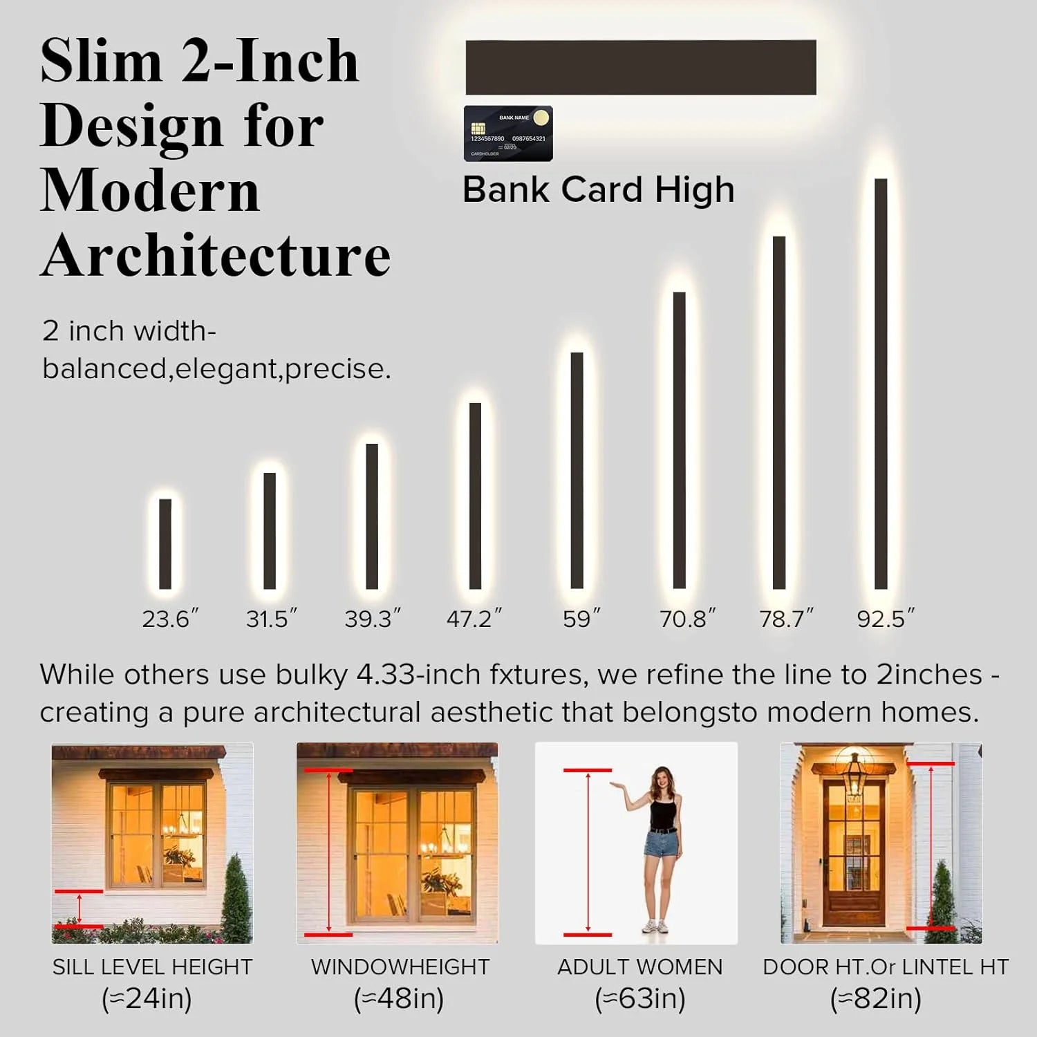 Dimmable Long Outdoor Light IP65 Waterproof Outdoor Sconces Wall Lighting Modern LED Exterior Wall Sconces for Porch House