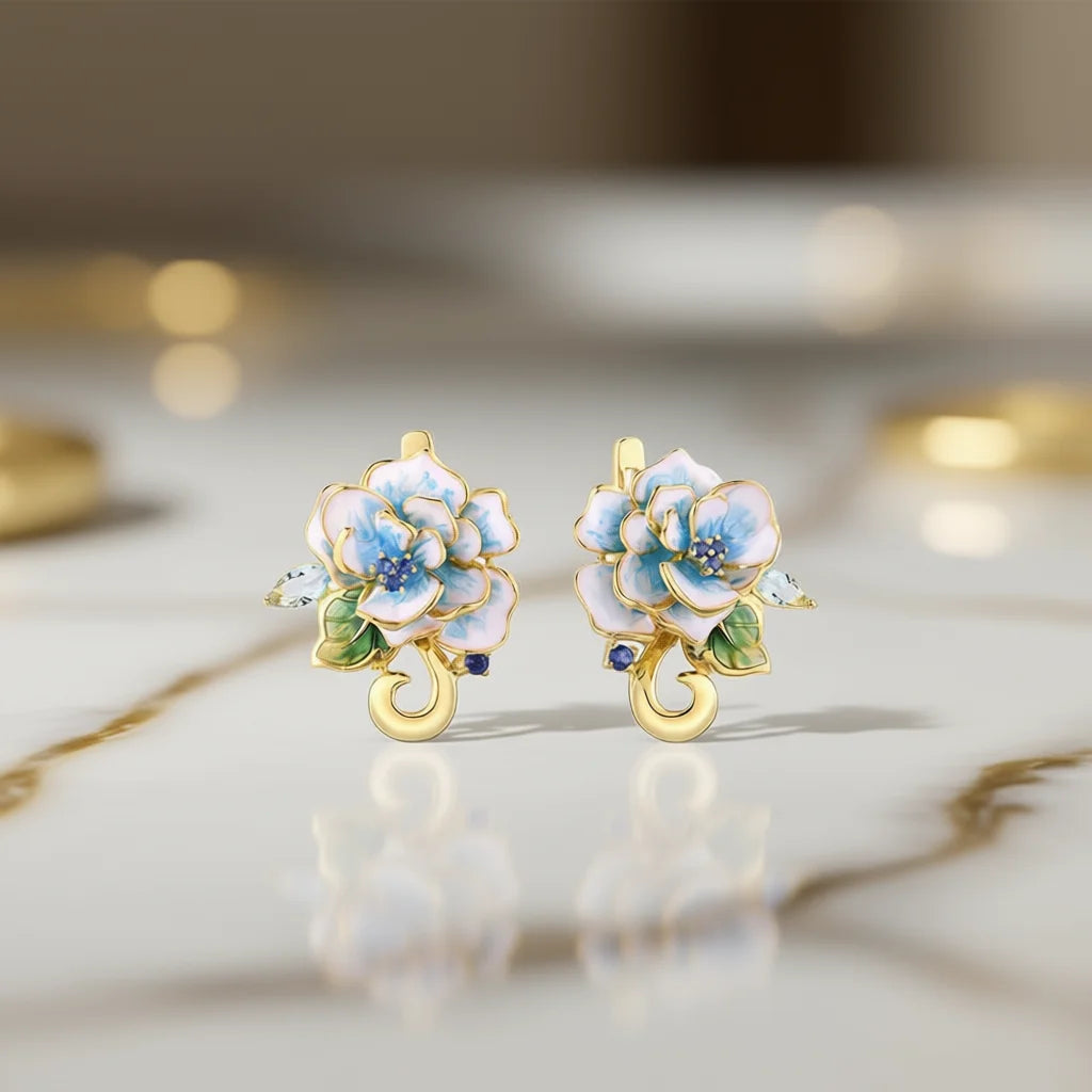 Golden Flower Stud Earrings For Women 18K Gold Plated Pearl Inlay Everyday Wear Fine Jewelry