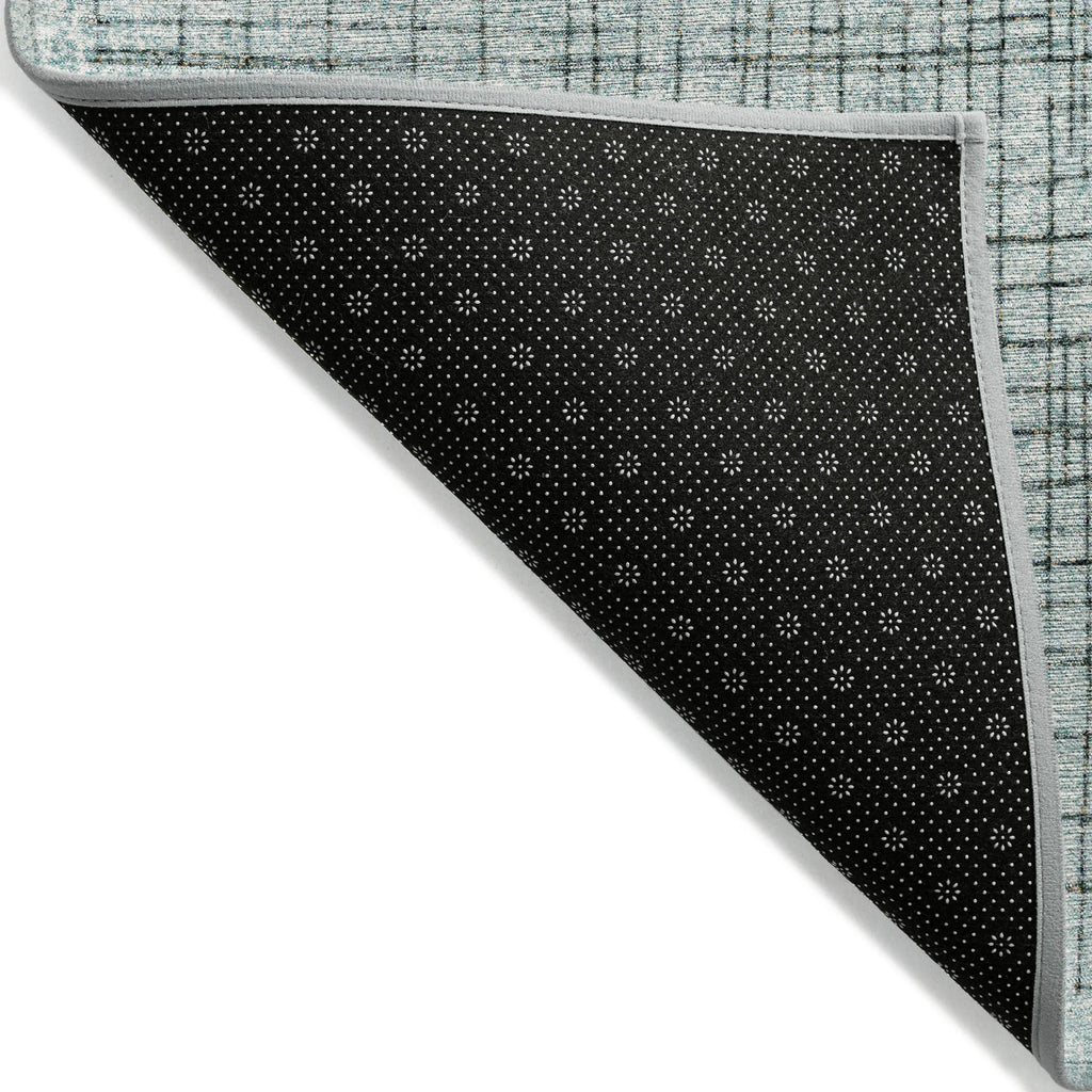 HMS 9' X 12' Teal Blue and Gray Geometric Indoor Outdoor Area Rug Washable Carpet