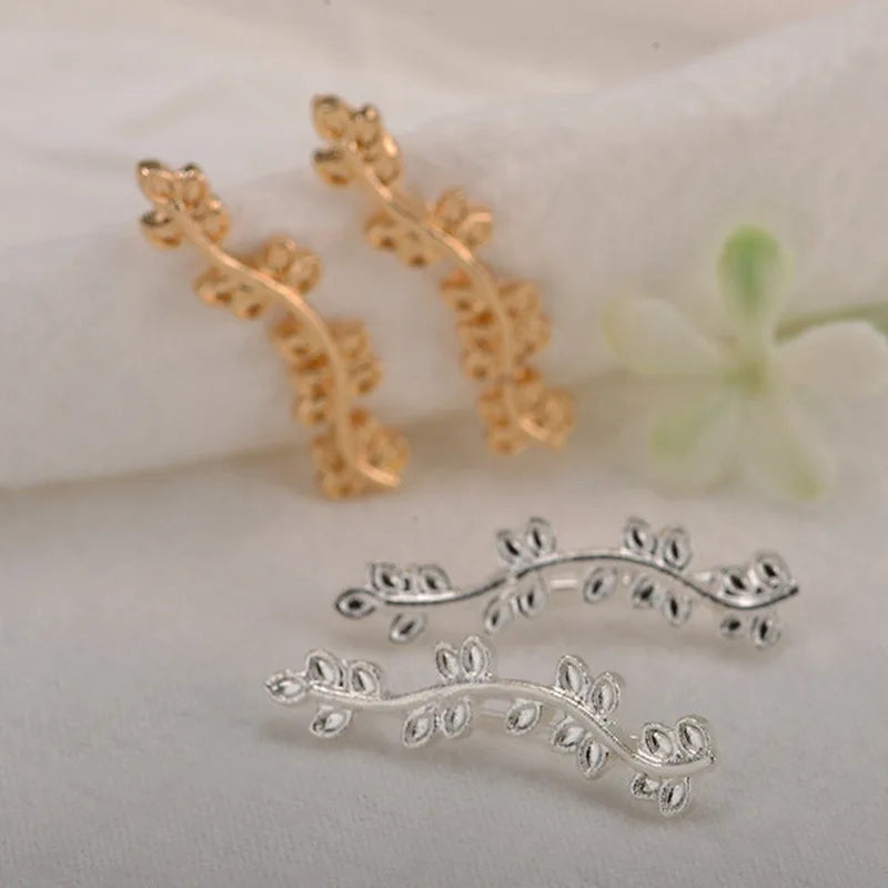 Classic 925 Silver Plant Design Cuff Earrings For Women White Gold Color Everyday Wear Jewelry