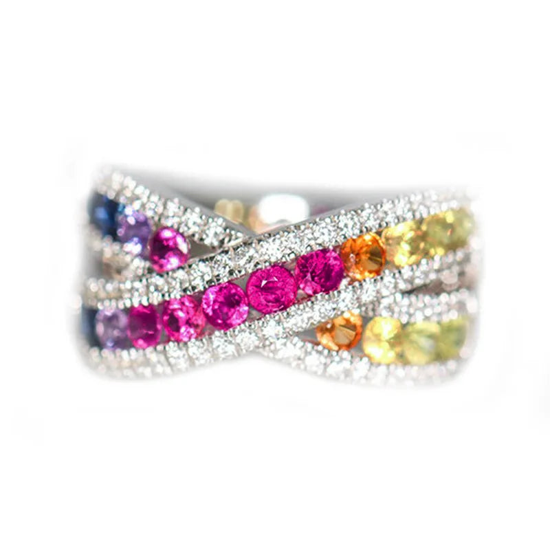 Colorful Crisscross Geometric Ring For Women Round Design Elegant Fashion Daily Jewelry