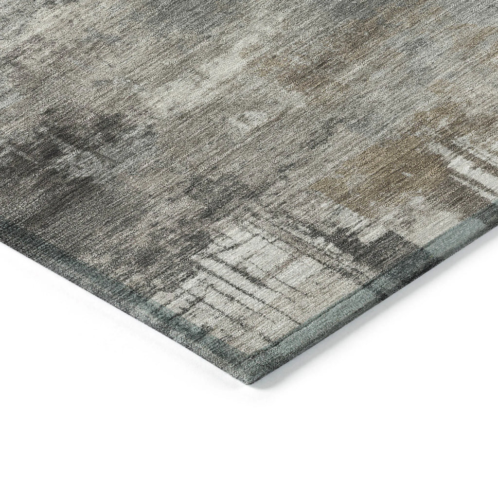 HMS 5' X 8' Abstract Washable Indoor Outdoor Area Rug in Pewter Khaki and Charcoal