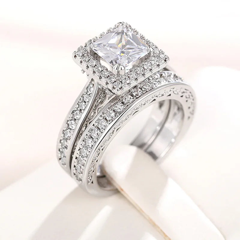 T0047 Princess Cut Diamond Engagement Ring White Gold Women's Natural G Color Diamond Band Jewelry