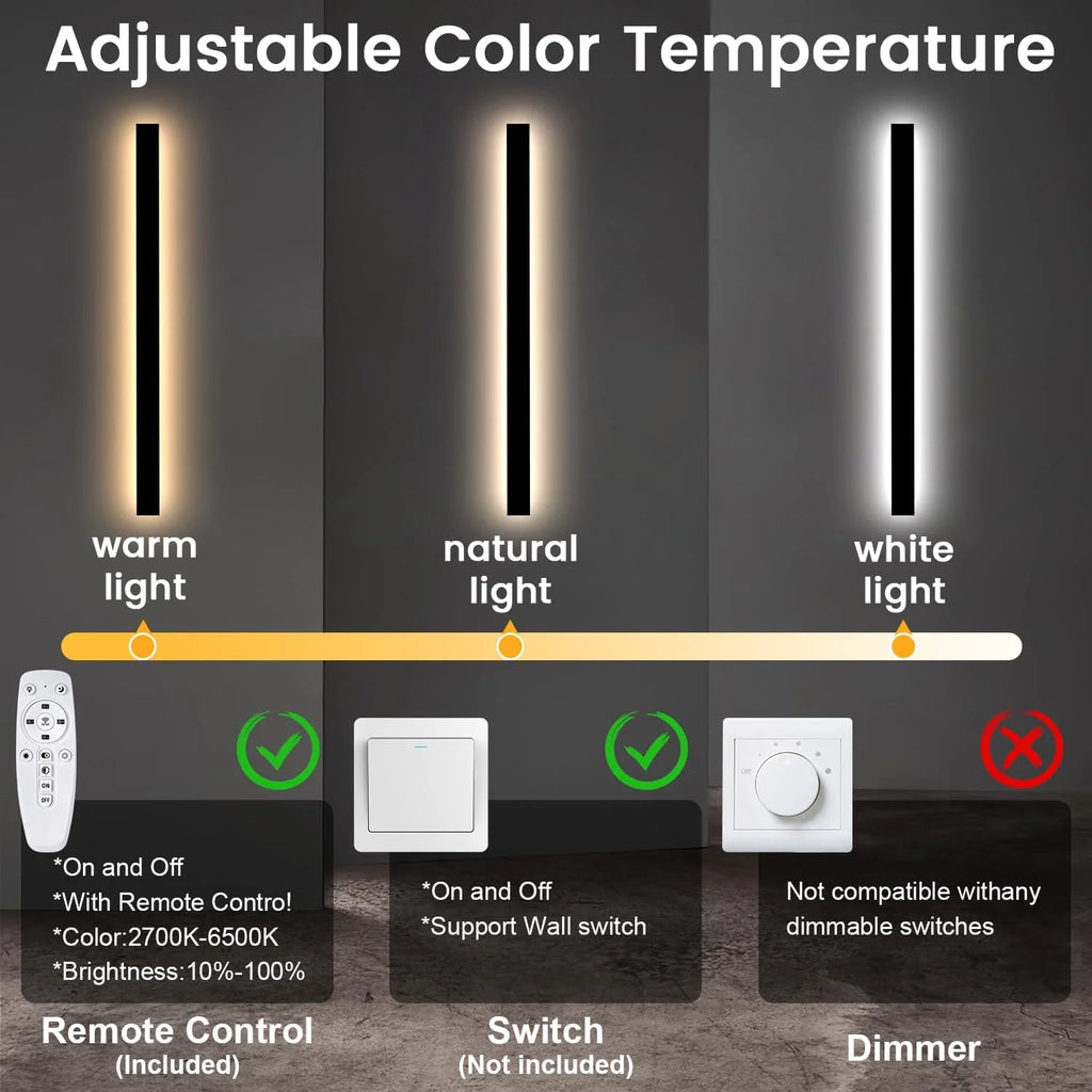 Dimmable Long Outdoor Light IP65 Waterproof Outdoor Sconces Wall Lighting Modern LED Exterior Wall Sconces for Porch House