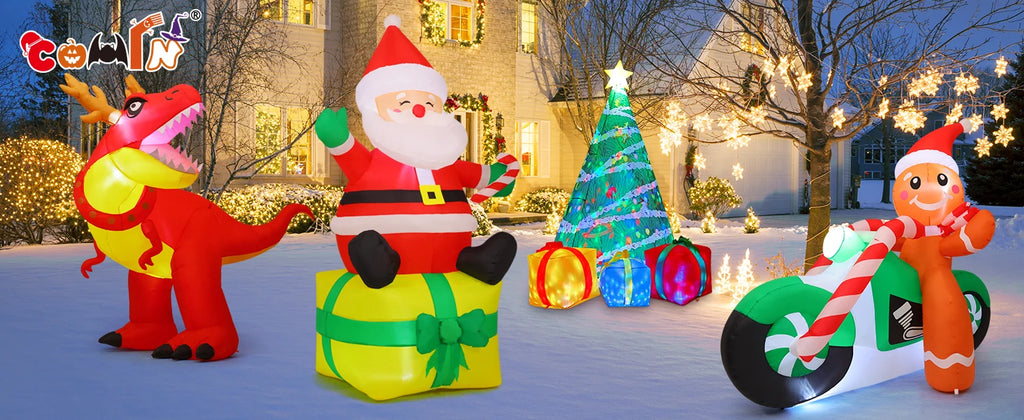 COMIN 7 Ft Christmas Indoor/Outdoor Party Decorations Santa Claus Figurine with LED Lights for Garden Lawn & Yard Blow Decor