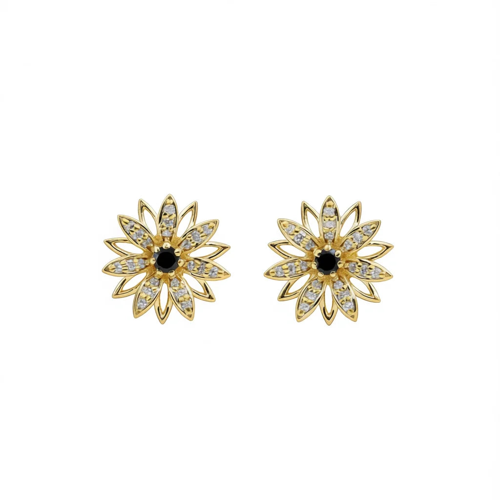 E4033 White Gold Flower Stud Earrings With Round Zircon Prong Setting For Women Classic Fashion Jewelry