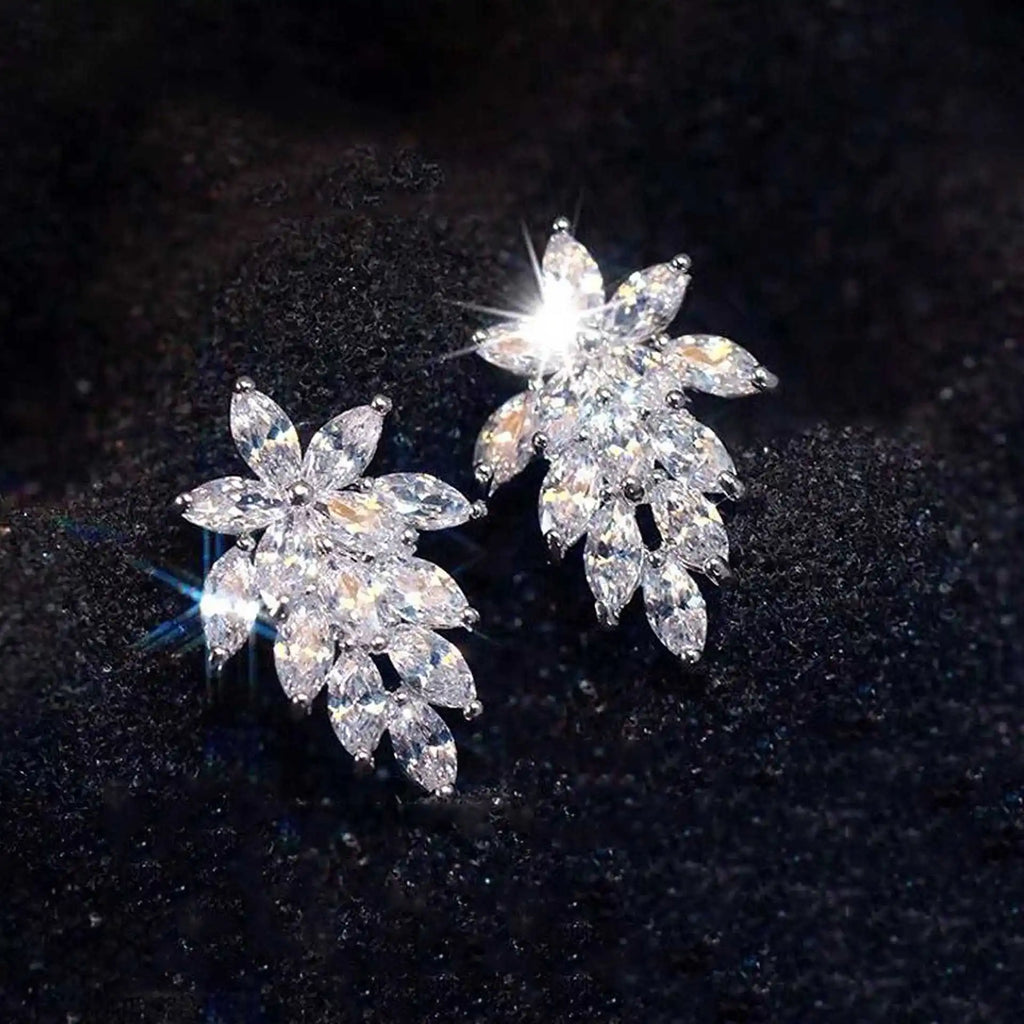 Sls Flower Stud Earrings 925 Silver Crystal Rhinestone Wedding Romantic Women's Jewelry Claw Setting White Gold