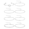 ZF 8-Piece Stainless Steel Silver Chain Link Bracelet Bangle Set Versatile Elegant Daily Jewelry Accessories