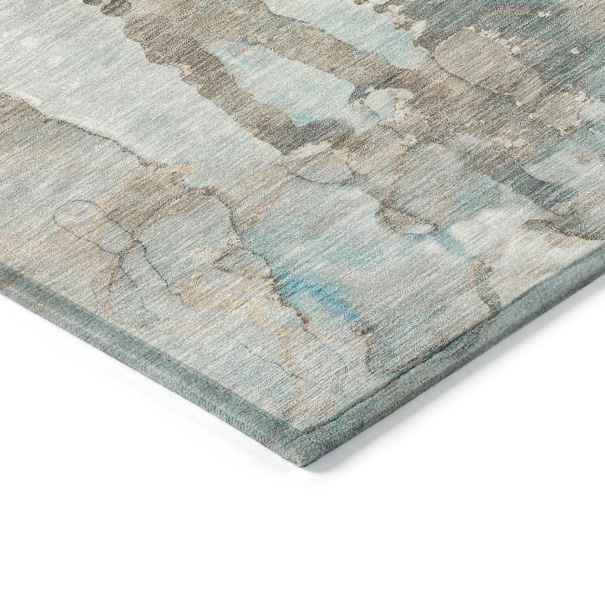 HMS 8' X 10' Teal Blue and Ivory Abstract Indoor Outdoor Area Rug Washable Set