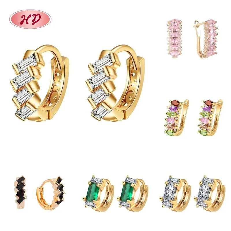 Hengdian 18K Gold-Plated a Set of Six Earrings Geometry Huggie Earrings Set Trendy Zircon Women's Jewelry Brass Anniversary 1MOQ