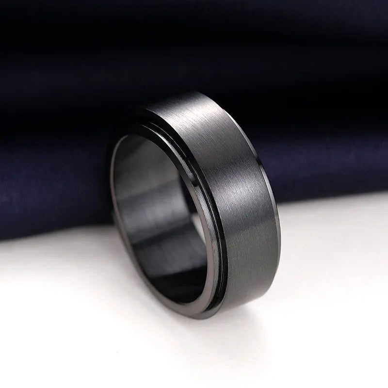 Dj055 Tungsten Men's Wedding Band Plain Black Rotating Design Engagement Fashion Jewelry 8mm Width No Stone