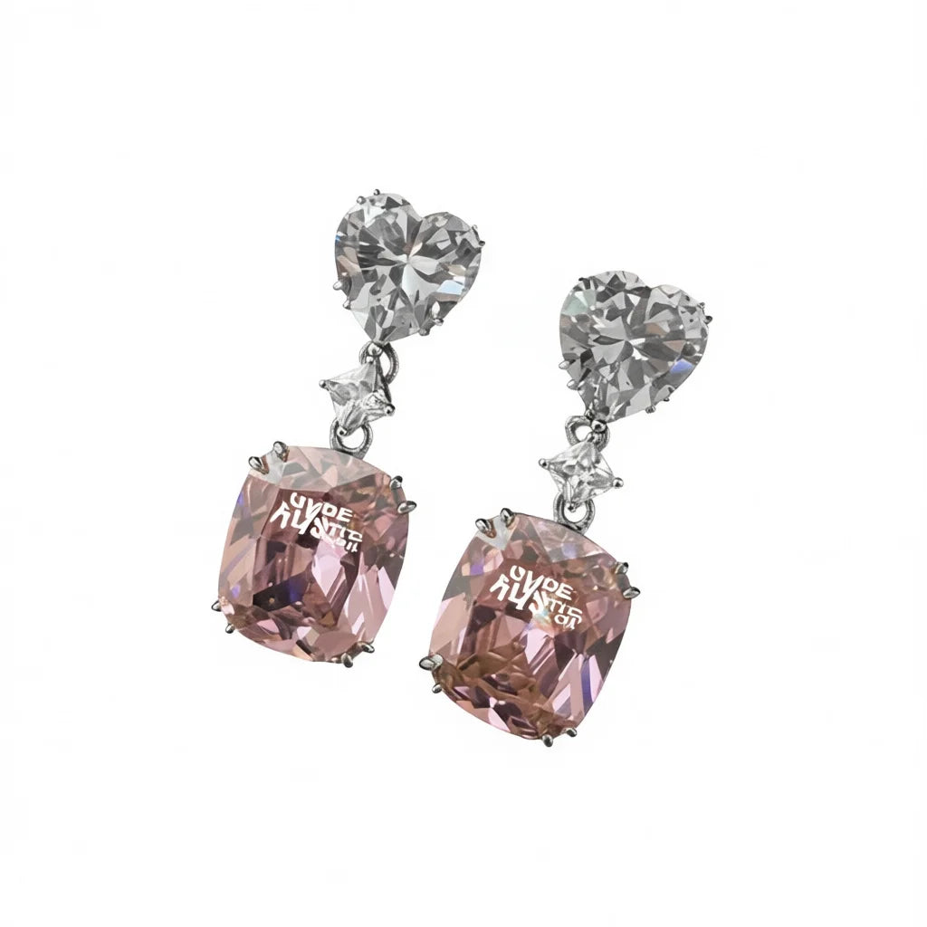 Uvde Austin Crystal Heart Drop Earrings For Women Romantic Party Jewelry Claw Setting Pink Stone Earrings