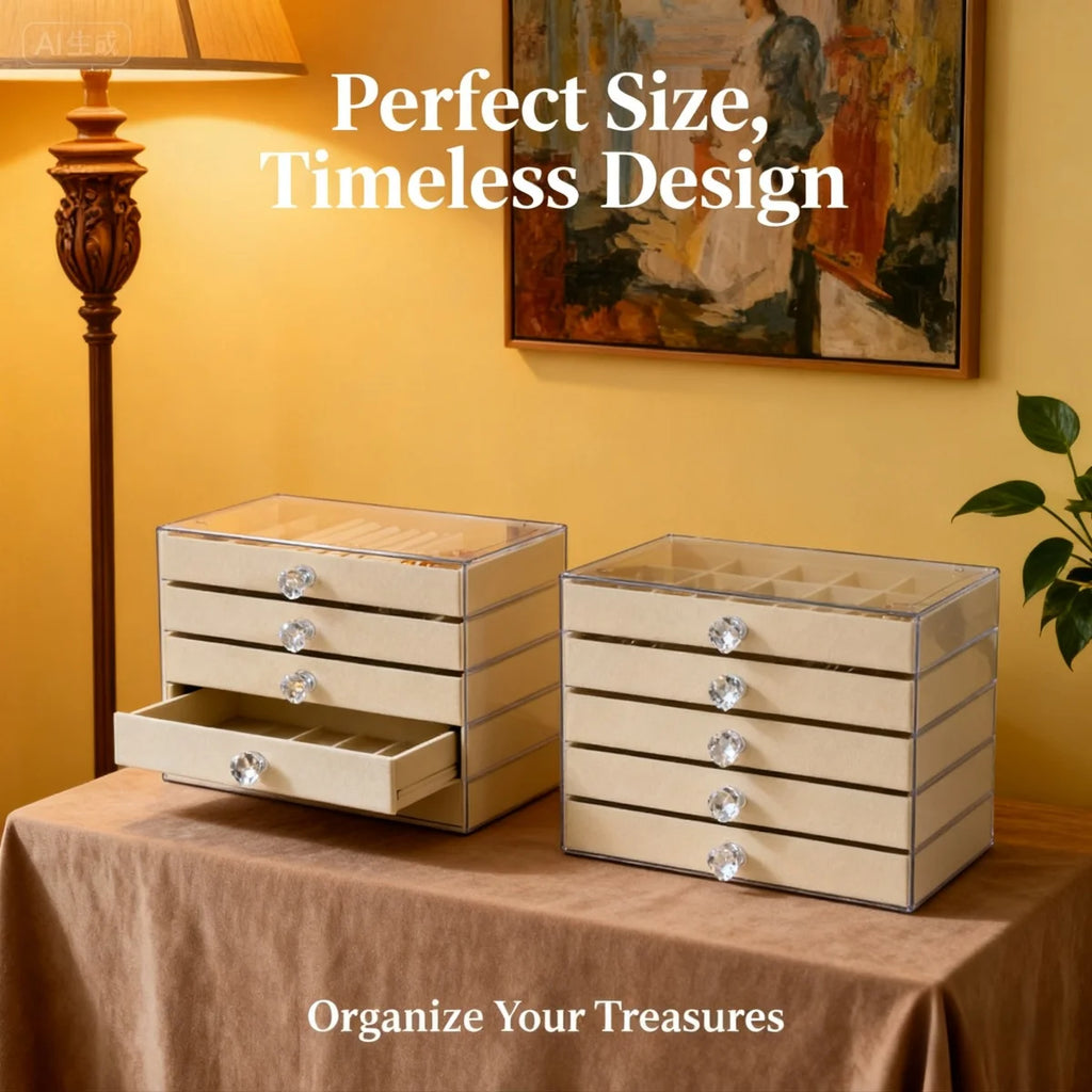 Transparent Home Desktop 5-Tier Countertop Drawer Jewelry Boxes.Multiple Options Available: 5-layer Jewelry Box or Set of 6