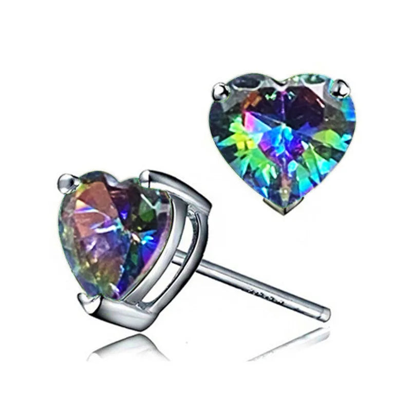 E1128 Heart Shape Blue Diamond Stud Earrings Claw Setting Women's Romantic Crystal Jewelry