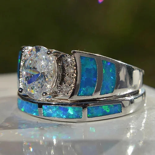 H074 Women's Silver Engagement Ring Oval Cut Diamond Geometric Channel Setting Fine Jewelry