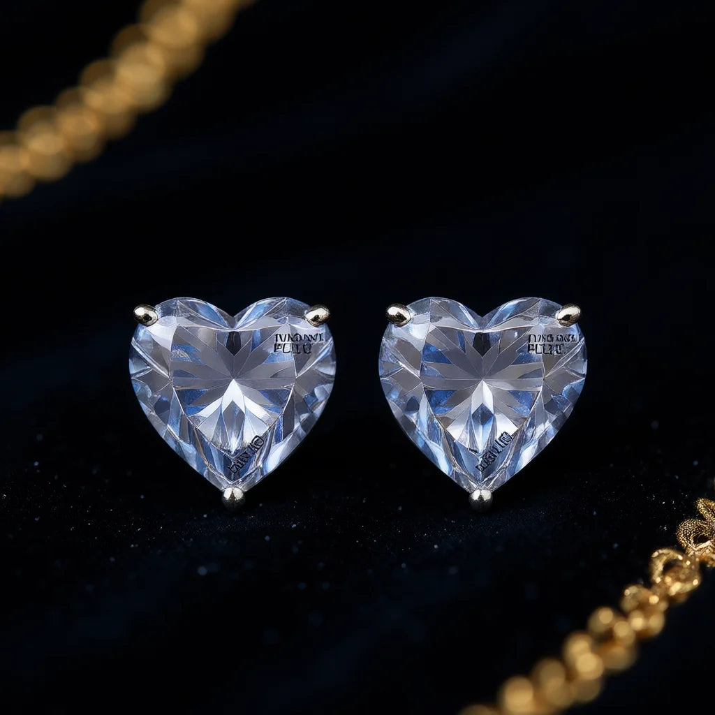 E1128 Heart Shape Blue Diamond Stud Earrings Claw Setting Women's Romantic Crystal Jewelry