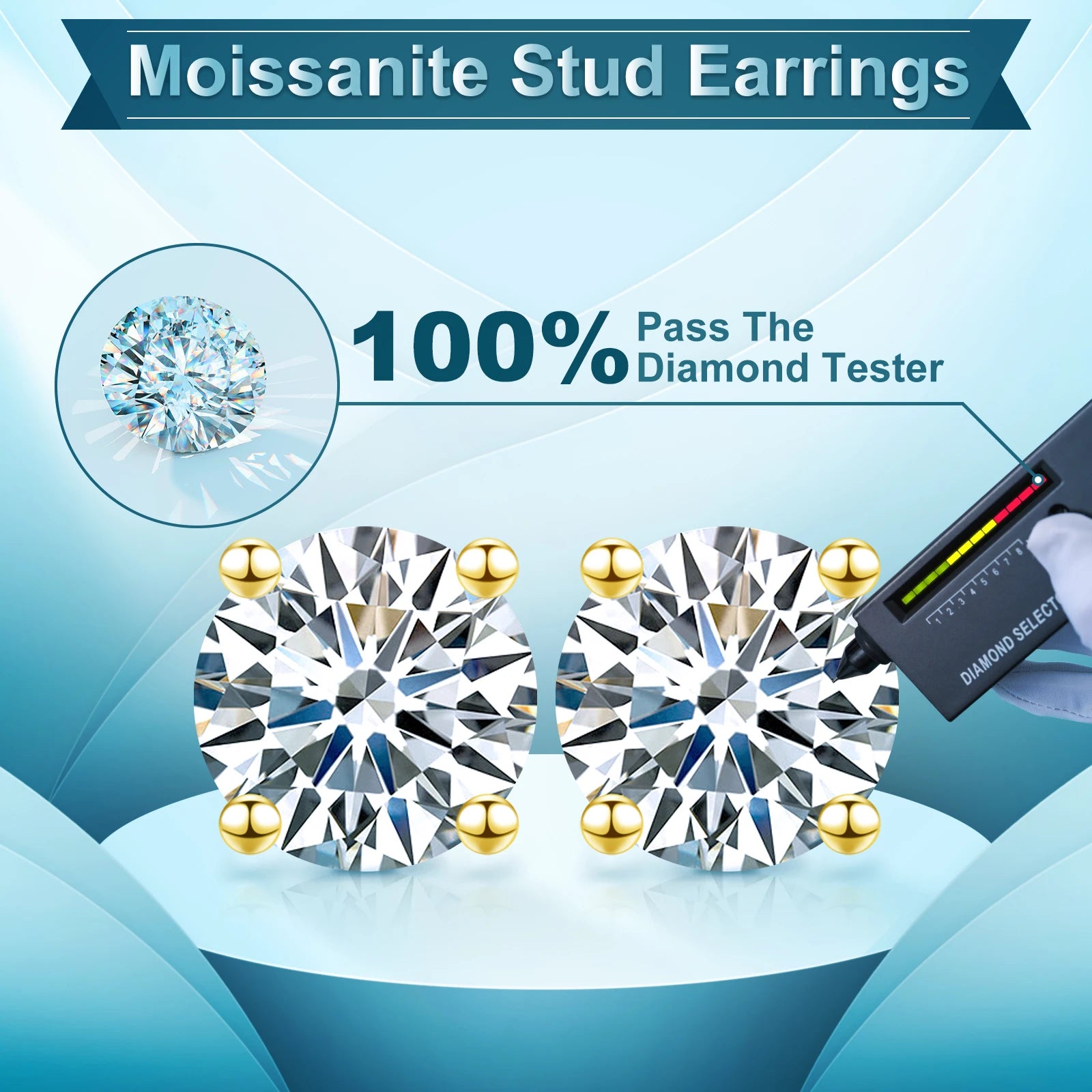 USA Warehouse Luxury Jewelry Classic Screw Back Gold 925 Sterling Silver VVS Moissanite Diamond Stud Earrings for Men Women