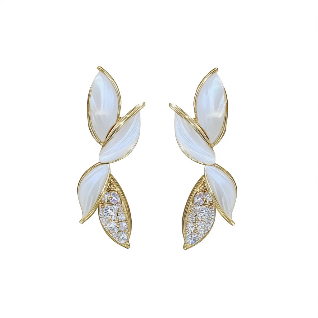 E1926 Gold Plated Drop Earrings Women's Crystal Rhinestone Micro Insert Plant Shape Wedding Romantic Style Jewelry