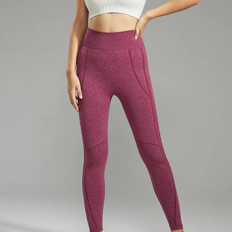 Women's Seamless Elastic High-Waisted Shaping Sports Leggings Moisture-Wicking Butt-Lifting Pants for Running Yoga Fitness