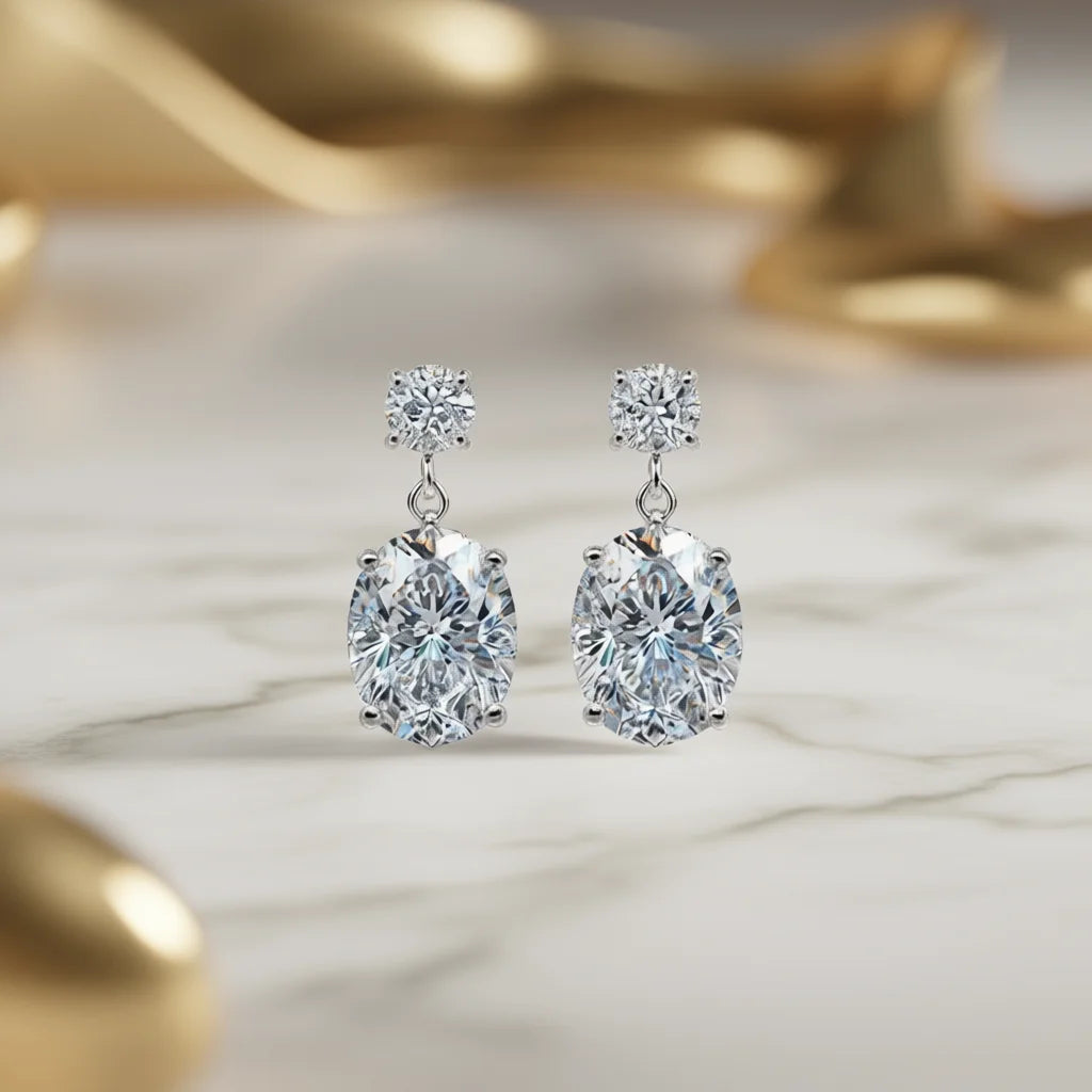 White Gold 18K Solid Gold Lab Grown Diamond Earrings Oval Cut D Color for Certified Classic Wedding Jewelry Women's