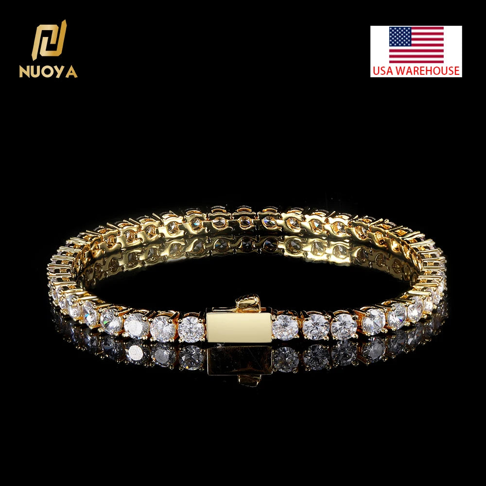 NUOYA USA Warehouse 3mm/4mm Iced Out Diamond Tennis Chain Bracelet Round CZ Stones Hip Hop Jewelry Gift for Men Women