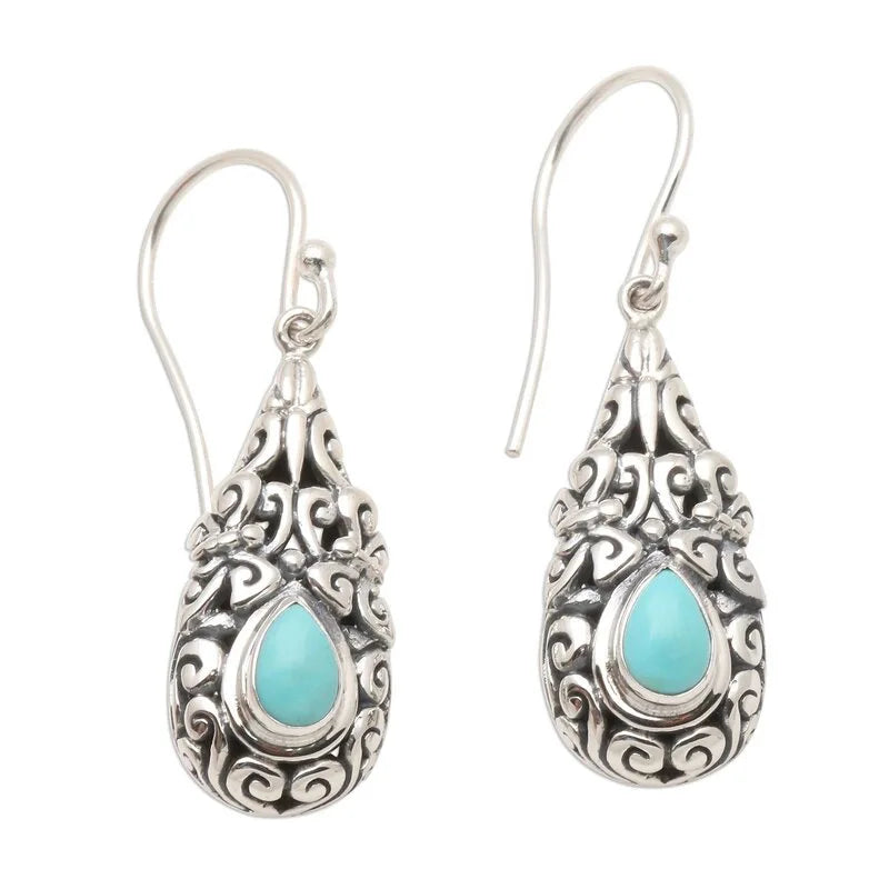 E4577 Vintage Drop Earrings Tibetan Silver Alloy Water Drop Shape Antique Silver Turquoise Bezel Setting Women's Fashion Jewelry