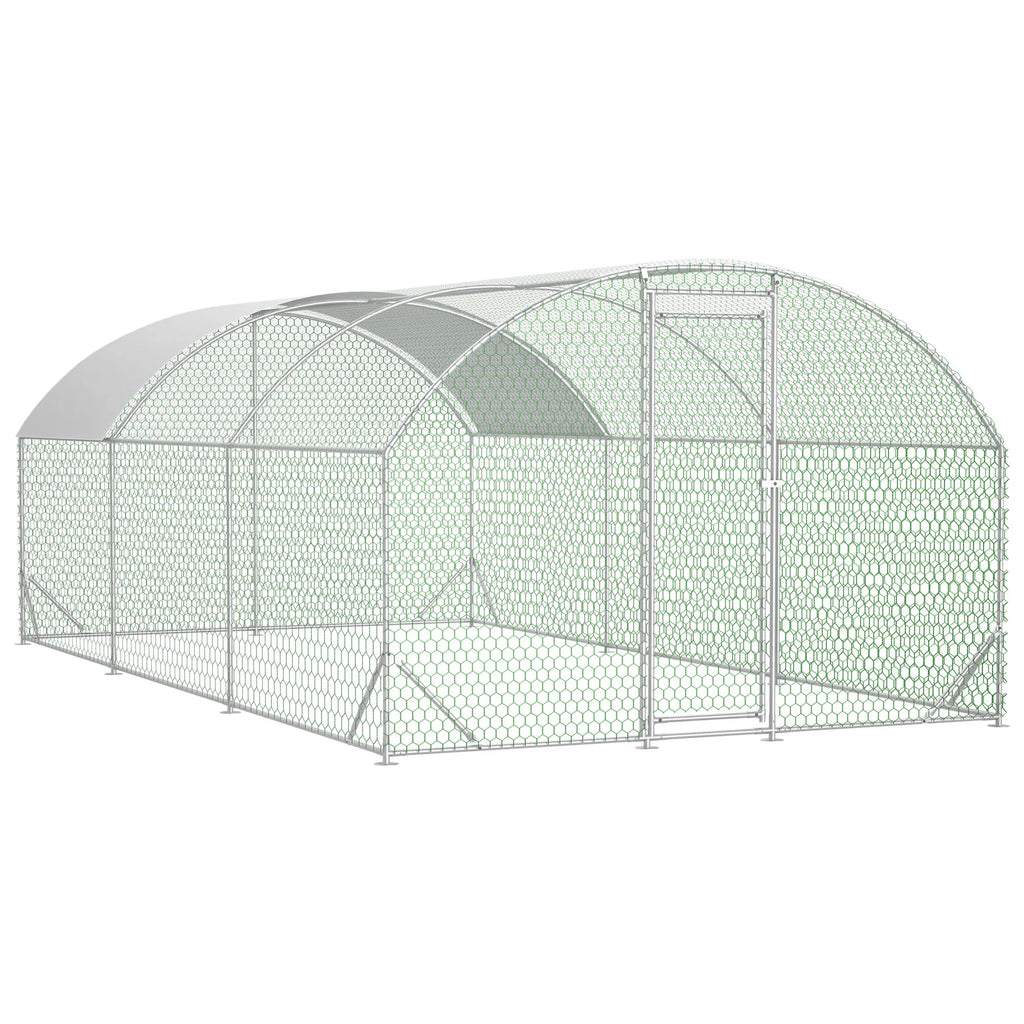 Large Chicken Coop Metal Chicken Run with Waterproof and Anti-UV Cover, Dome Shaped Walk-in Fence Cage Hen House for Outdoor