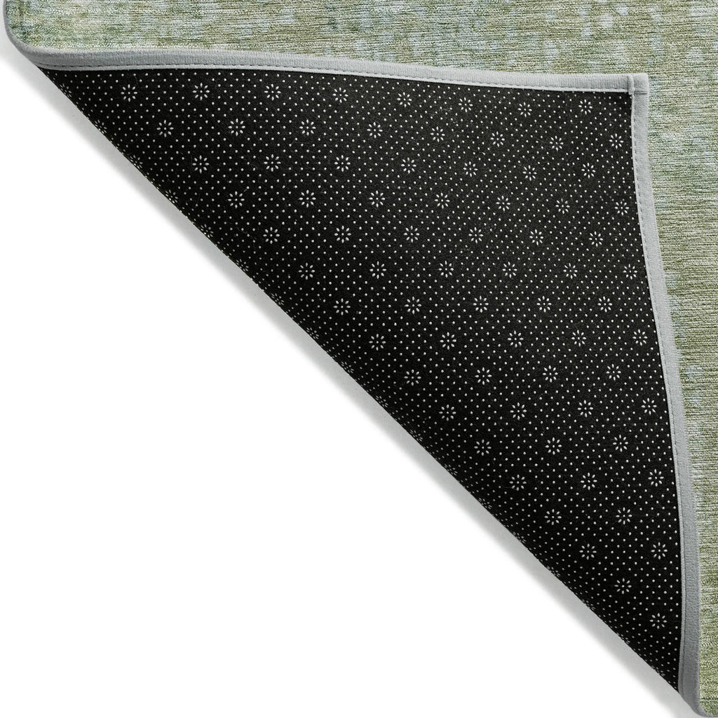 HMS 8' X 10' Abstract Indoor Outdoor Area Rug Green and Ivory Washable Carpet