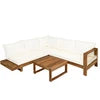 4-Piece Modern Solid Acacia Wood Outdoor Patio Sofa Set with Coffee Table Waterproof Cushions Beige