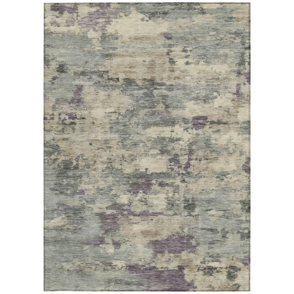 HMS 10' X 14' Abstract Indoor Outdoor Area Rug Sage Gray and Plum Washable Rubber Material