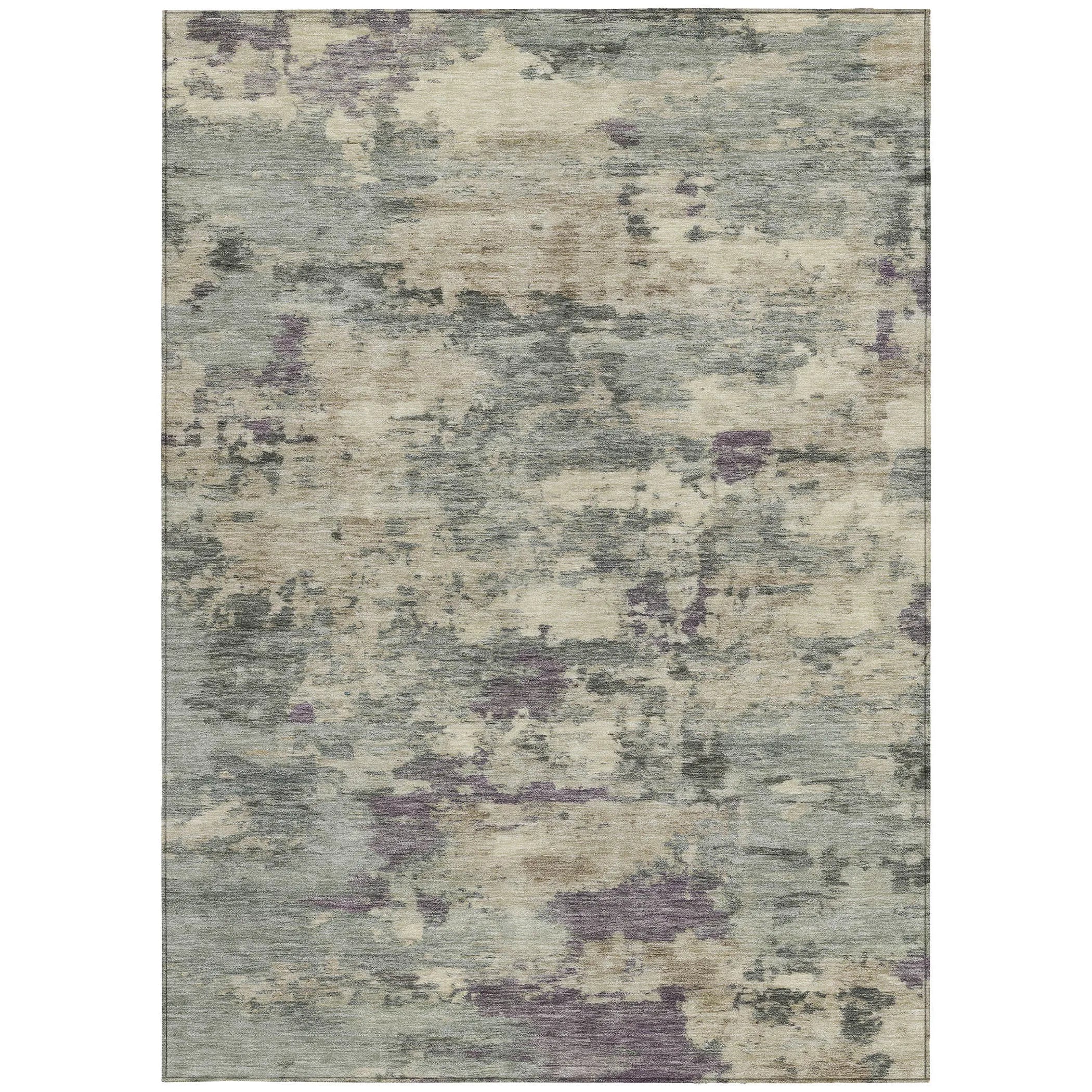 HMS 10' X 14' Abstract Indoor Outdoor Area Rug Sage Gray and Plum Washable Rubber Material