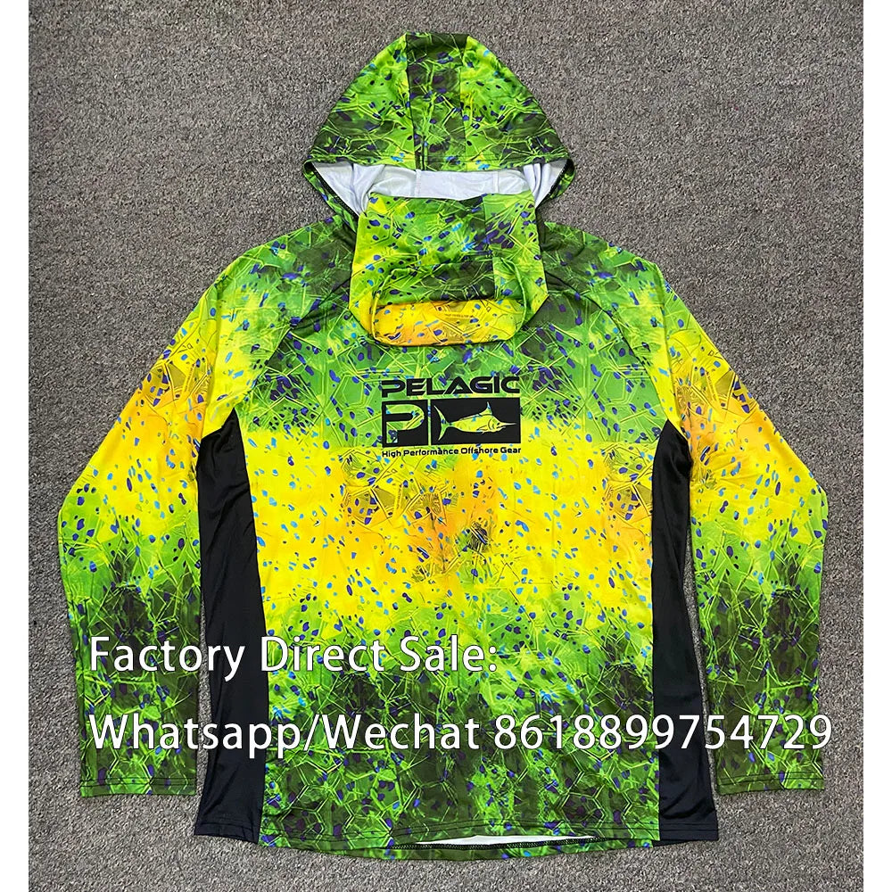 Men Fishing Shirts Face Mask Neck Anti-uv Breathable Hoodi Fishing Jersey Long Sleeve Sun Protection Angling Top Camisa De Pesca