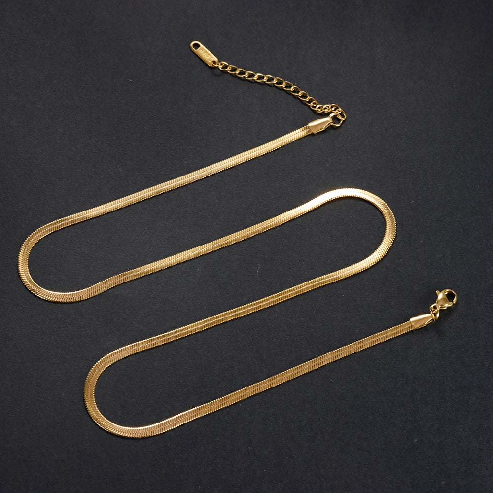 Hot Fashion Unisex Snake Chain Women Necklace Choker Stainless Steel Herringbone Gold Color Chain Necklace For Women Jewelry