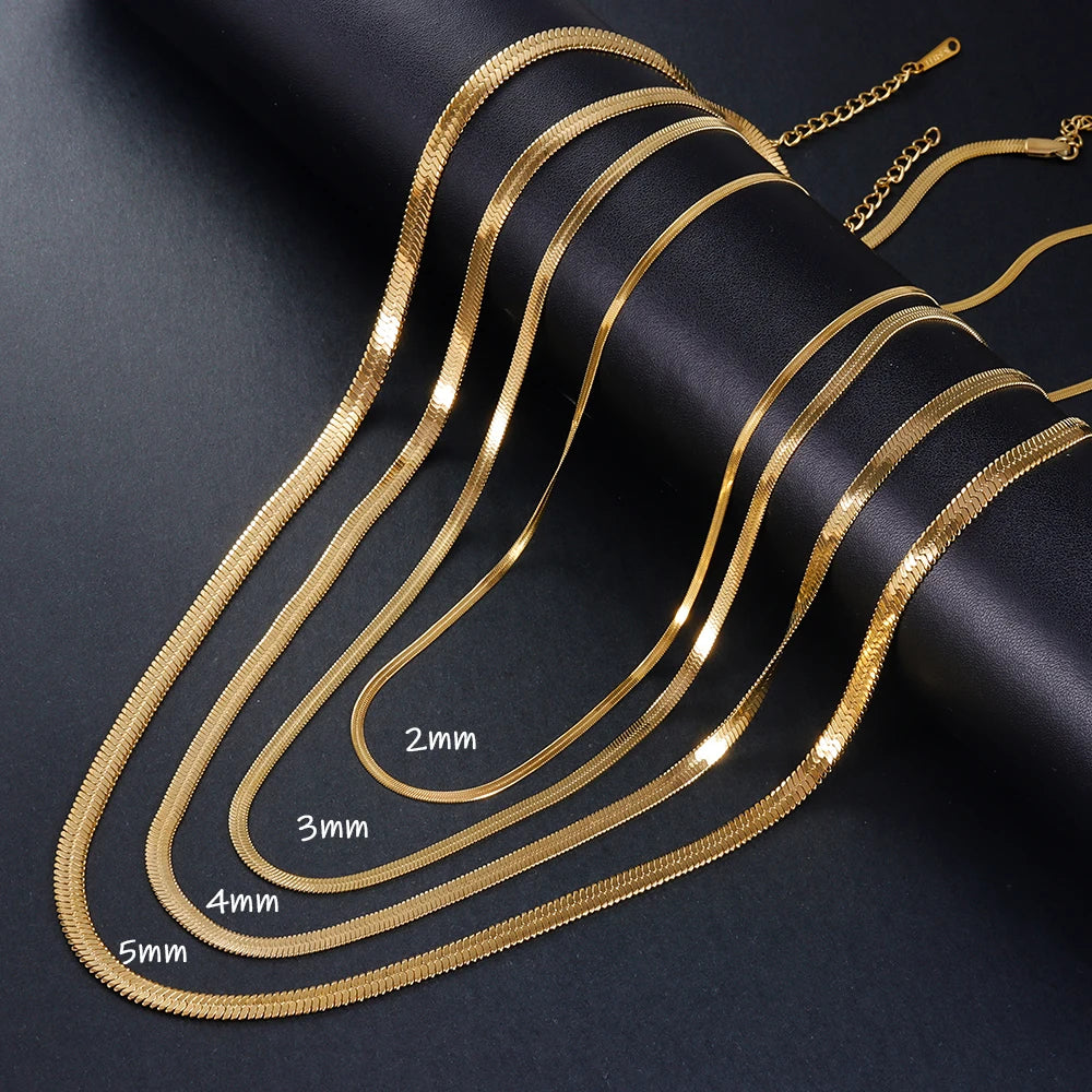 Hot Fashion Unisex Snake Chain Women Necklace Choker Stainless Steel Herringbone Gold Color Chain Necklace For Women Jewelry