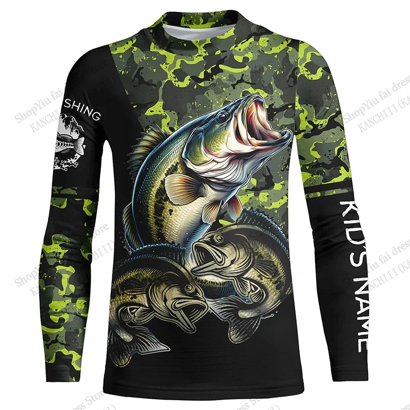 2026 New Blue Camo Fishing 3D Print Long Sleeve Crew Neck T-shirt Men Women Fashion Tops Tees Fishing Lover Tshirt Mens Clothing