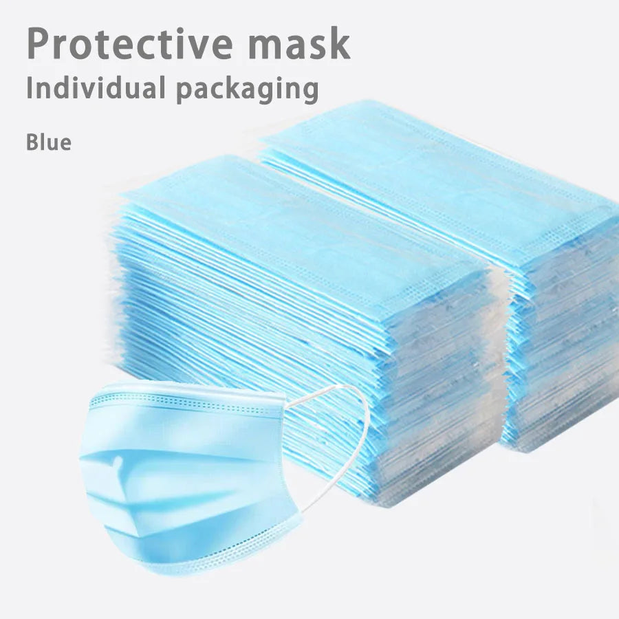 50/100Pcs Disposable Mask for Face Blue White Adult Mask Factory Wholesale 3 Layers Meltblown Non-Woven Breathable Face Mask