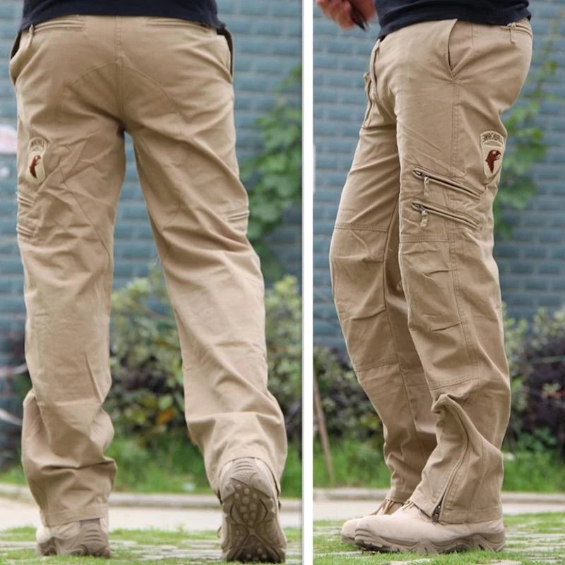 Outdoor Men's Cargo Tactical Combat Pants Straight Zipper Camouflage Overalls Men Cotton Wear-resistant Mountaineering Pants