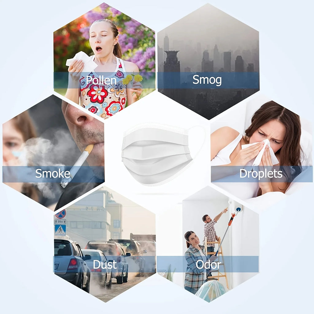 50/100Pcs Disposable Mask for Face Blue White Adult Mask Factory Wholesale 3 Layers Meltblown Non-Woven Breathable Face Mask