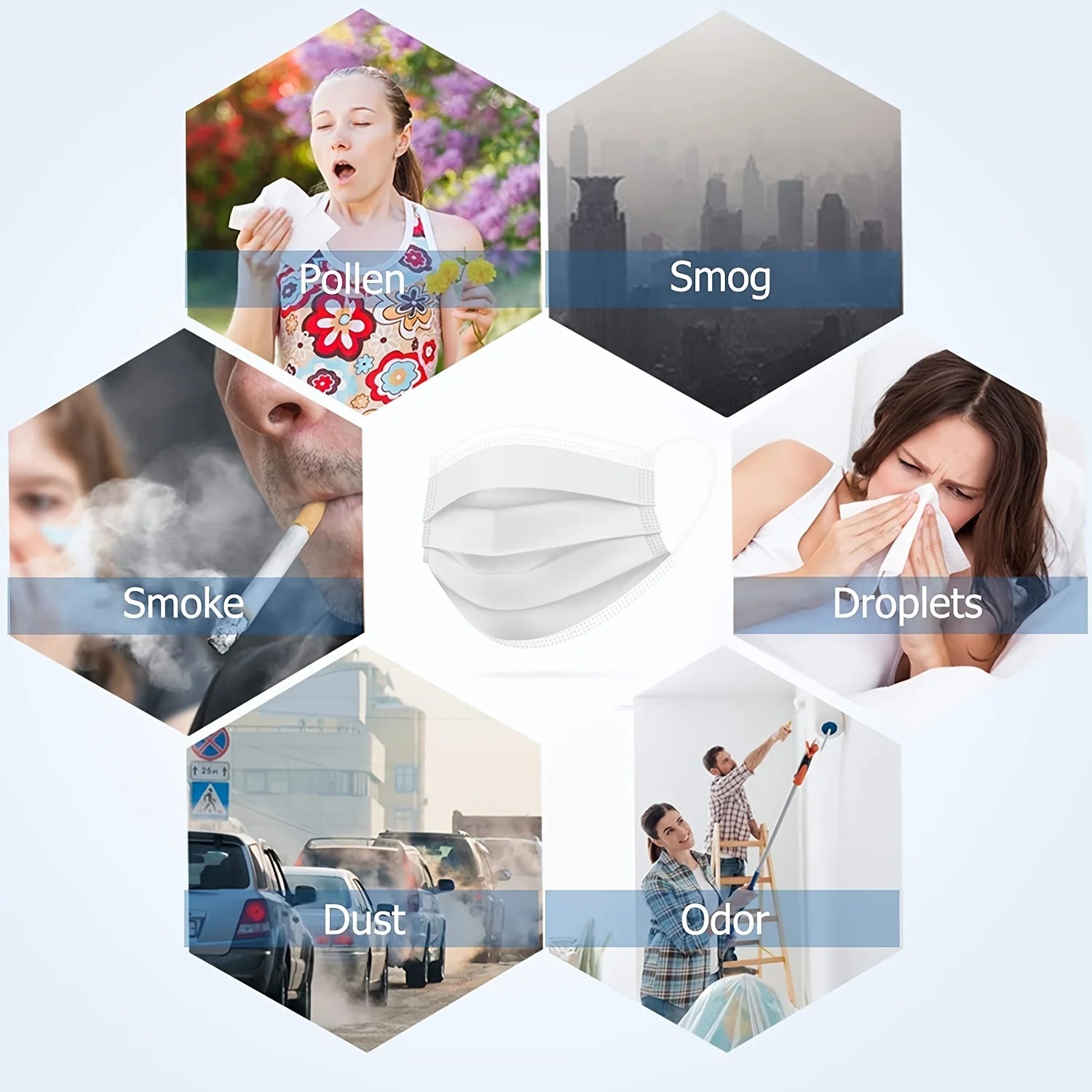 50/100Pcs Disposable Mask for Face Blue White Adult Mask Factory Wholesale 3 Layers Meltblown Non-Woven Breathable Face Mask