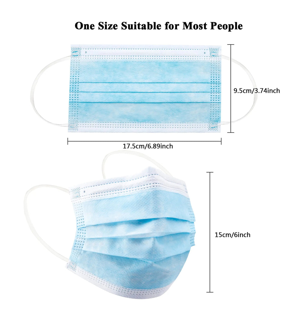 50/100Pcs Disposable Mask for Face Blue White Adult Mask Factory Wholesale 3 Layers Meltblown Non-Woven Breathable Face Mask