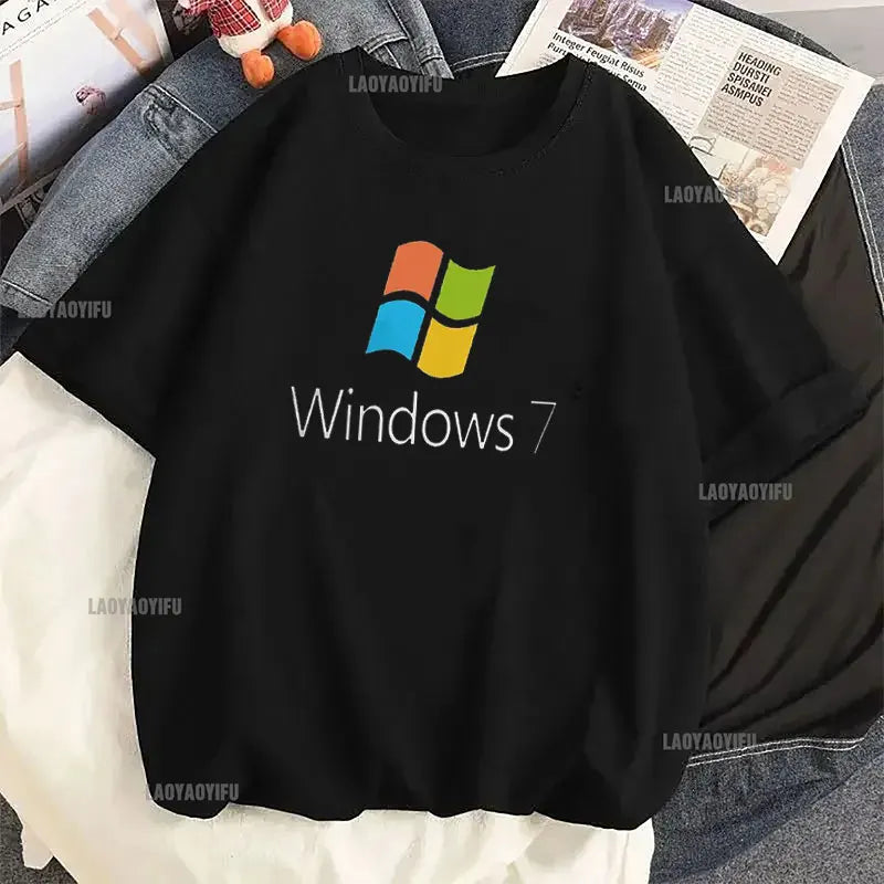 Windows 95 Small T-Shirt Summer Cotton Blouse Men 7 T Shirt Windows Casual Stylish Street Short Sleeve Gothic Vintage Streetwear