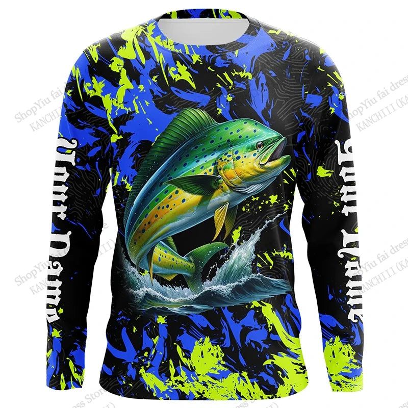 2026 New Blue Camo Fishing 3D Print Long Sleeve Crew Neck T-shirt Men Women Fashion Tops Tees Fishing Lover Tshirt Mens Clothing