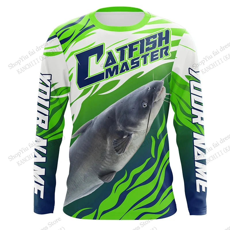 2026 New Blue Camo Fishing 3D Print Long Sleeve Crew Neck T-shirt Men Women Fashion Tops Tees Fishing Lover Tshirt Mens Clothing